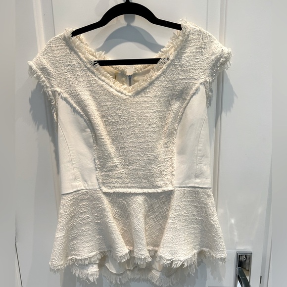 Rebecca Taylor tweed and genuine leather peplum top - Picture 4 of 9